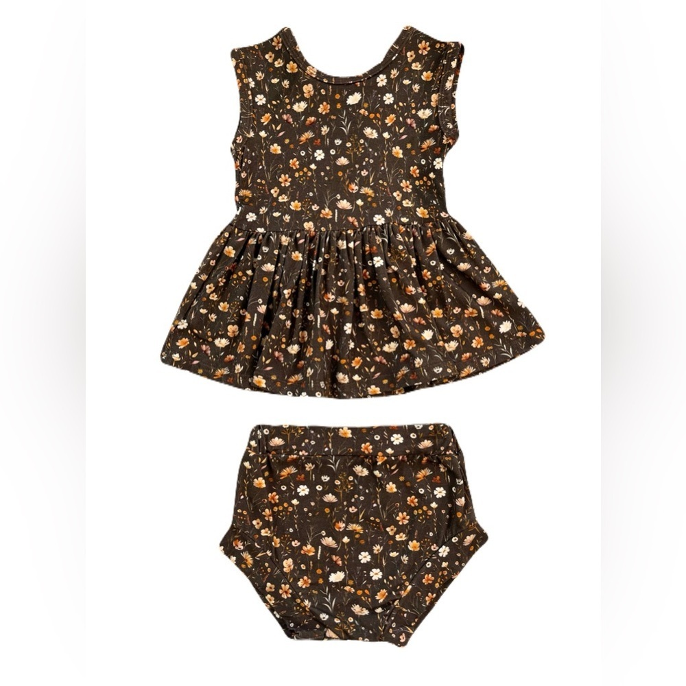 🇨🇦 Little Eyes Auburn Bloom Bamboo Peplum Set - Peplum Top & Bummies